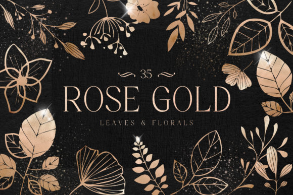 Download Rose Gold Leaves Florals Foil Elements - Premium Resources